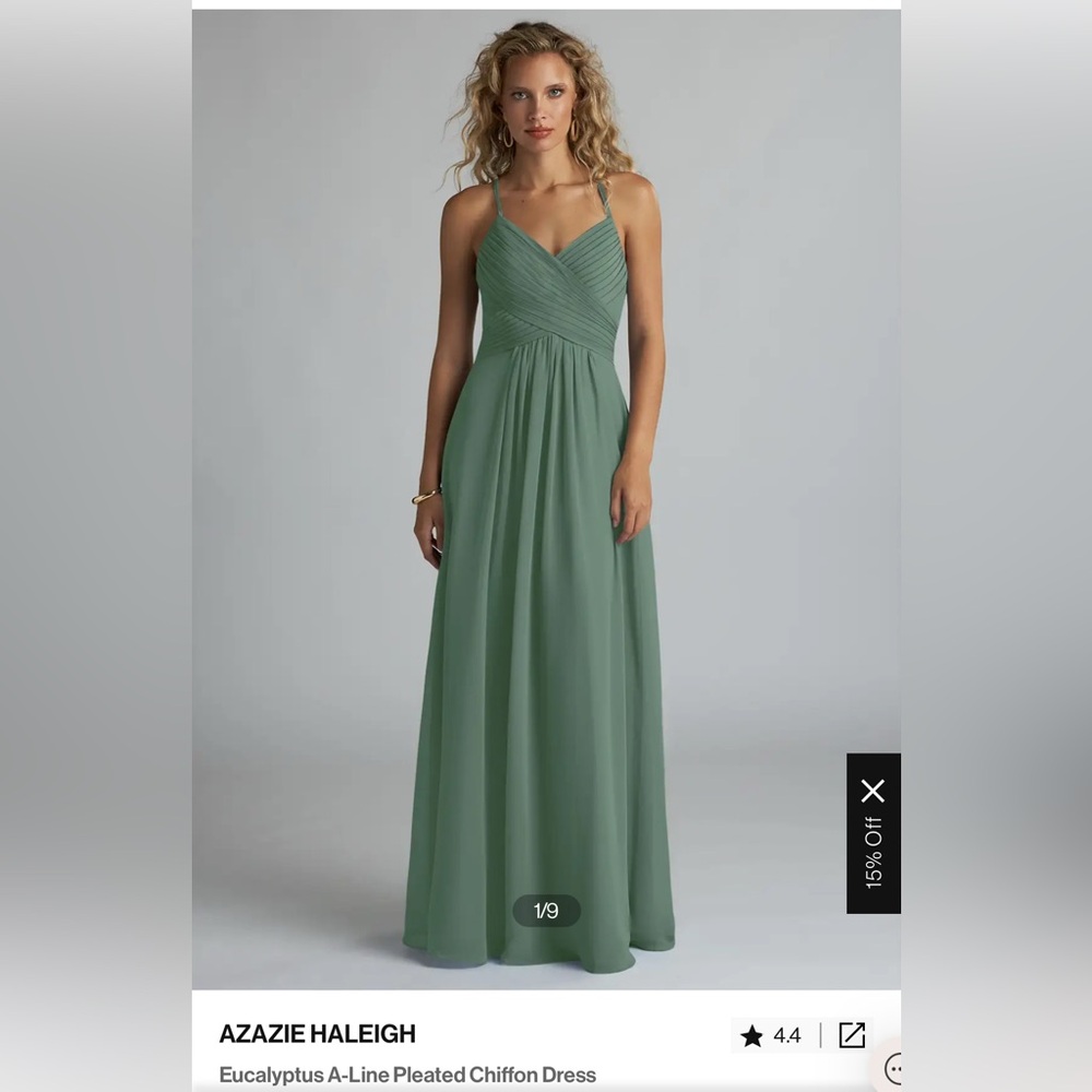 Azazie Eucalyptus A-Line Pleated Chiffon Maxi Dress